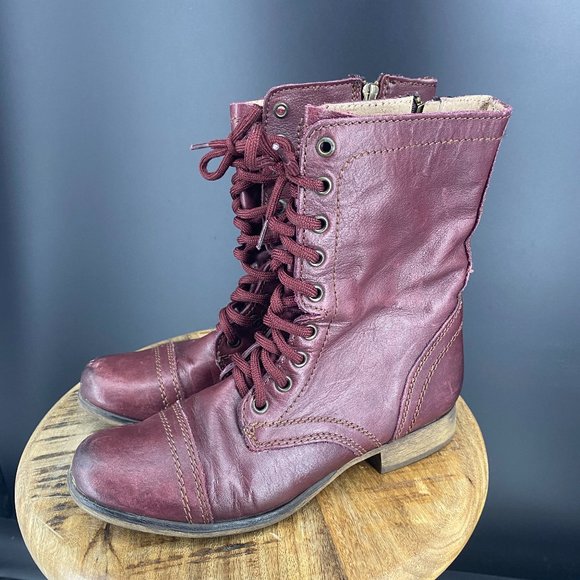 Steve Madden Troopa Wine Leather Combat 